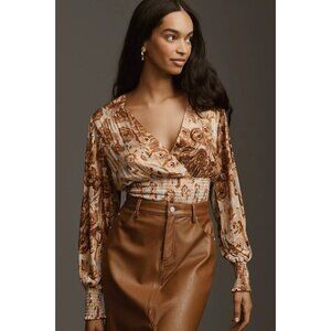 Anthropologie Tiny Valentina Long-Sleeve Printed Surplice Top Size XS